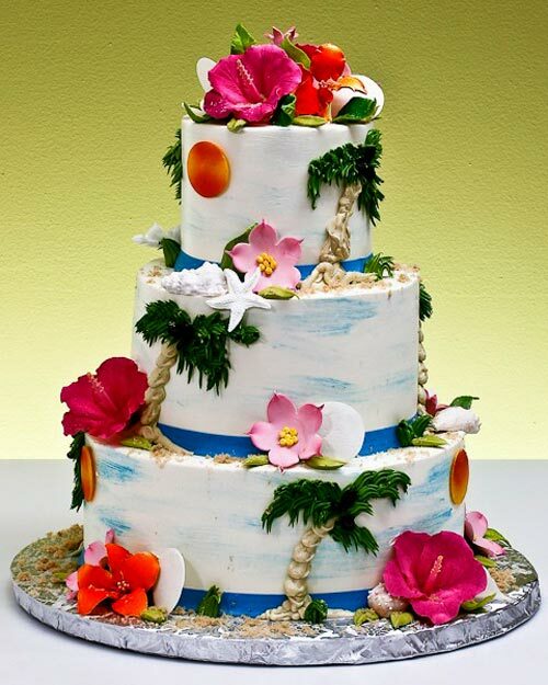 cake, hibiscus, ocean and tropical