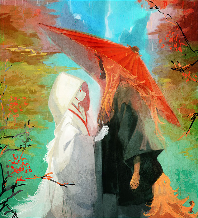orange, draw, couple and boy