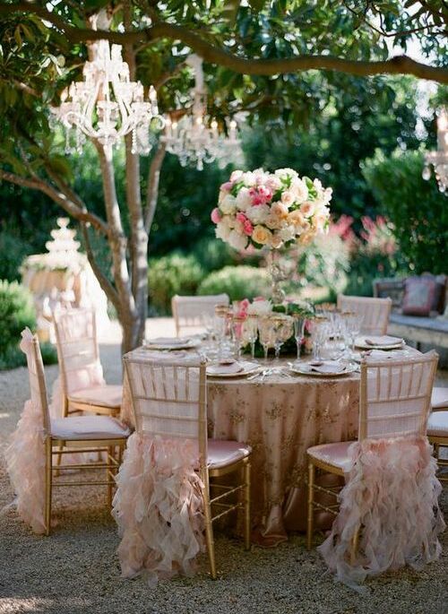 pink, ruffles, chandelier and flowers