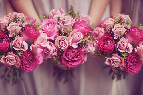 pink, marriage and bridemaids