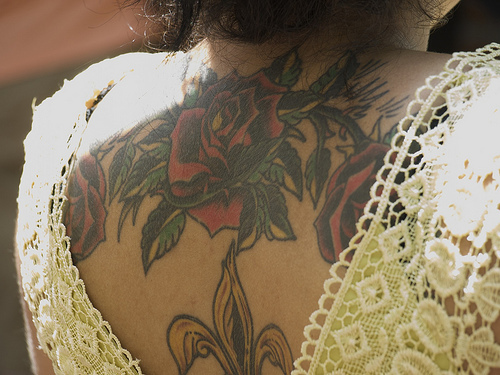dress, back and roses