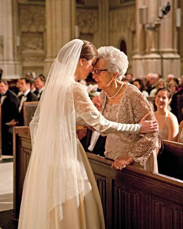 wedding dress, girl and grandma