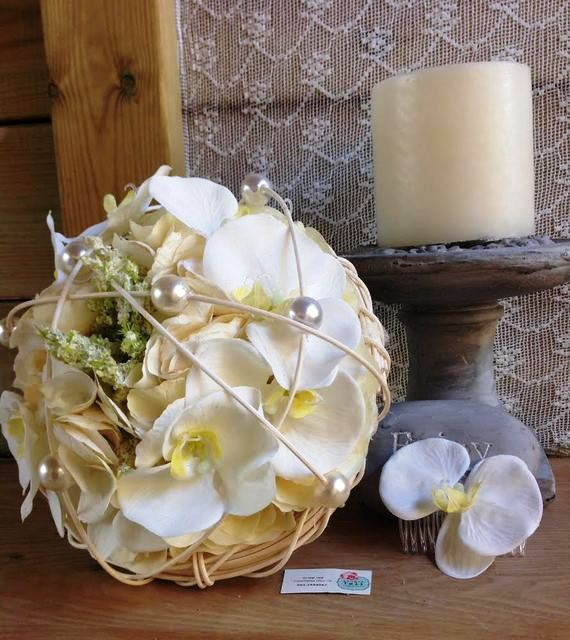 wedding bouquet, bridal flowers, rustic bouquet and silk flowers