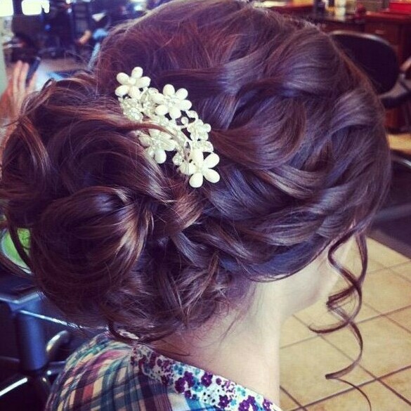 flowers, braid bun, hair bun and wedding hair style