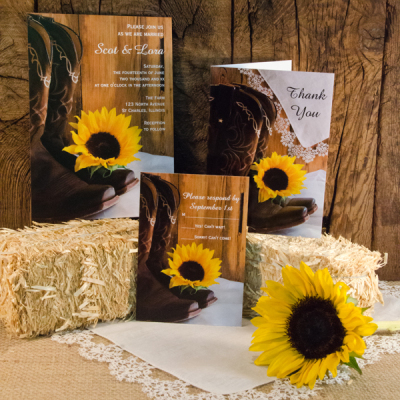 cowboy boots, western wedding and sunflowers