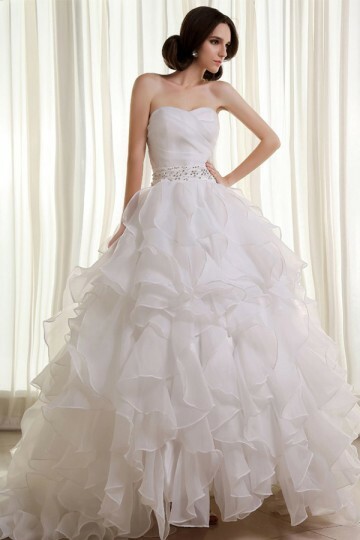 sweetheart, wedding dress and luxury billowy ruffles