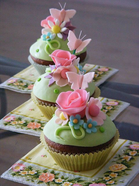 flowers, floral, green and butterflies
