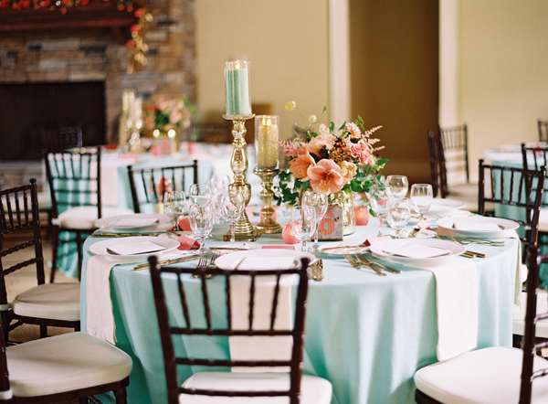 mint green, coral pink and wedding idea