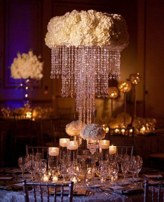 reception, rose, crysta and candles