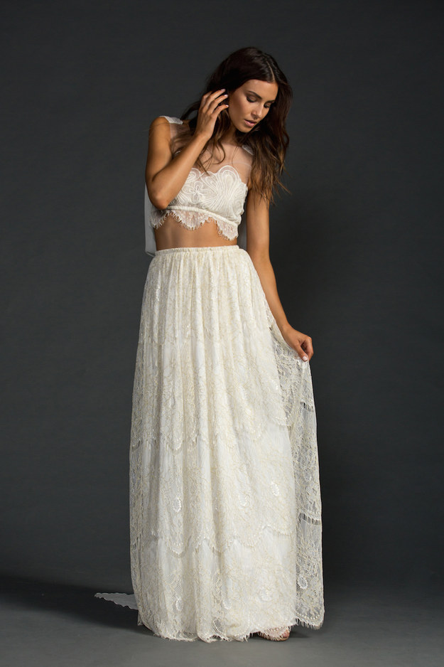 gown, lace, white and crop top