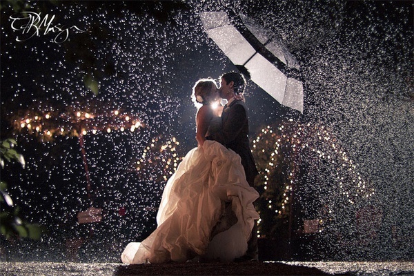 groom, umbrella and bride