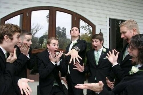 bride and groom, best men and rings