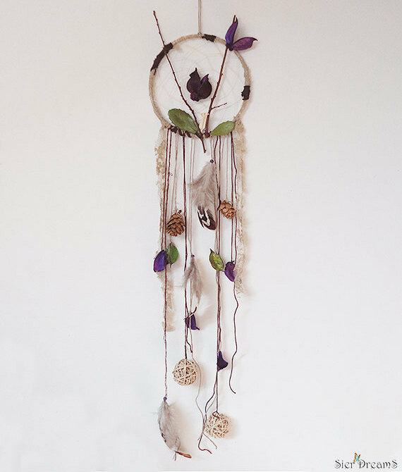 dried leaves, forest decor, dried flowers and flower dream catcher