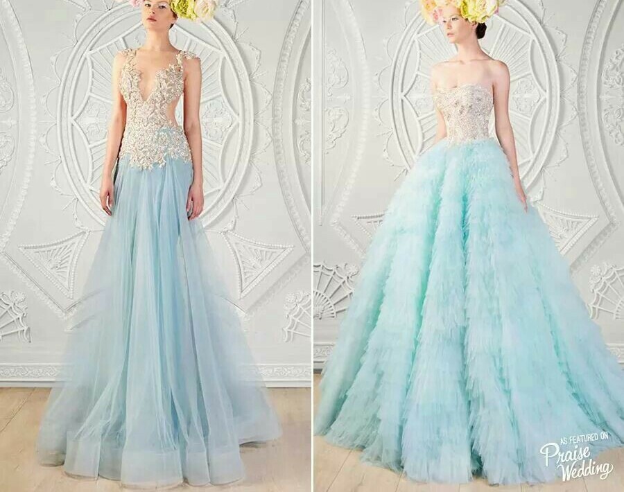 bridal gowns, blue wedding dress, rami kadi and blue wedding