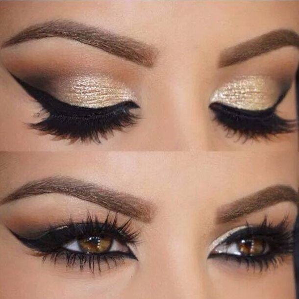 makeup, glitter, gold and shines