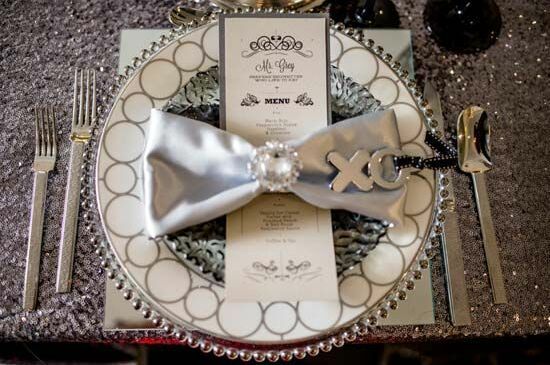 wedding reception, 50 shades of grey and wedding favors