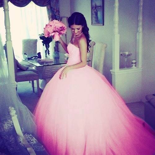 pink flowers, hair, pink dress and flowers
