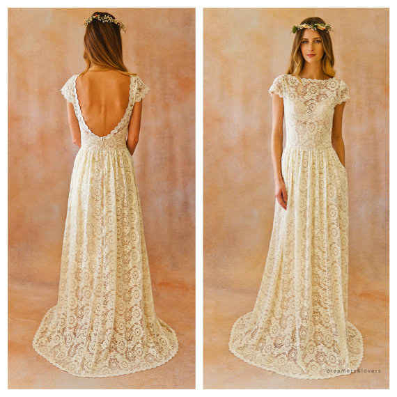 lace, pockets, backless and wedding dress
