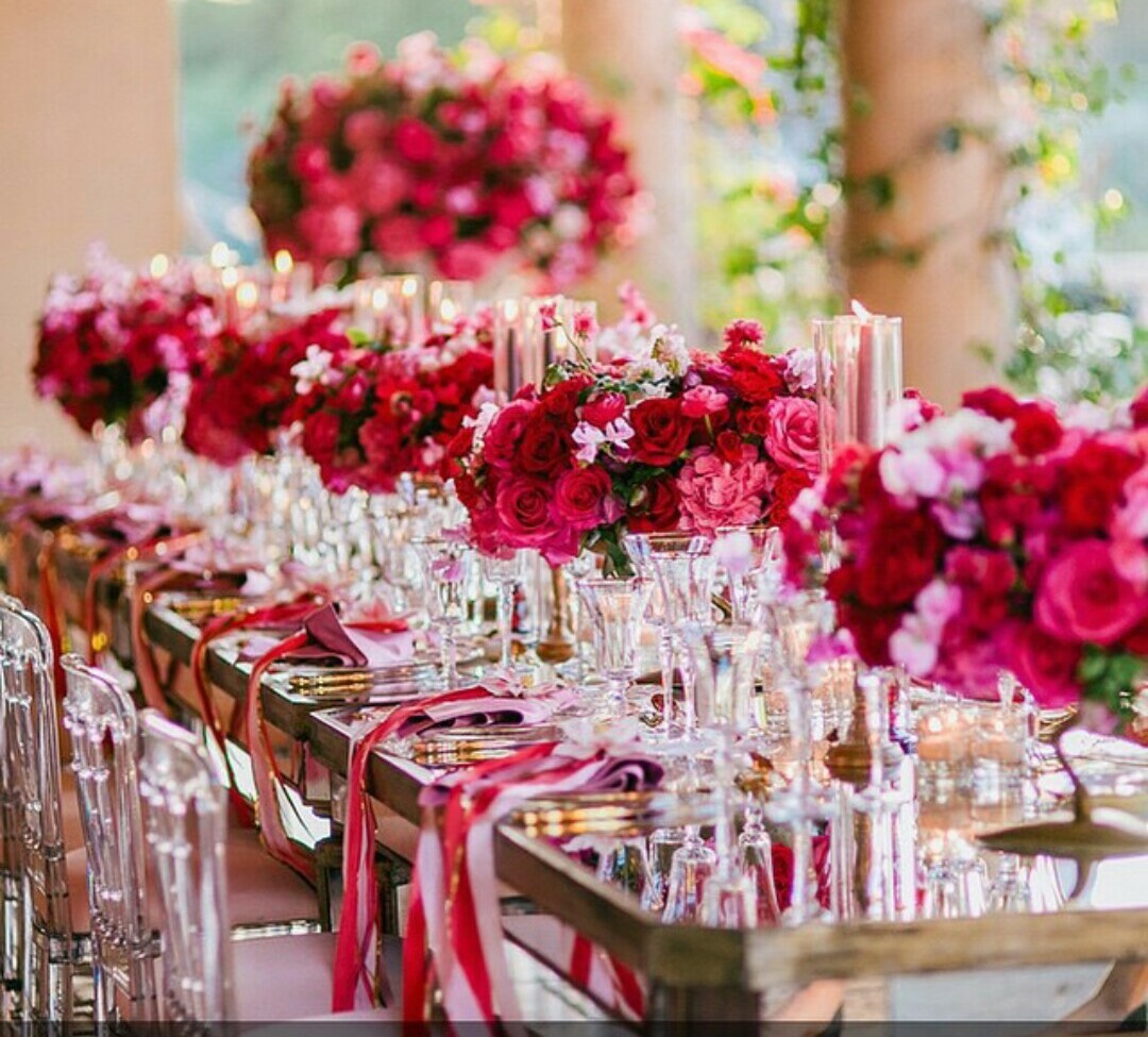 pink roses, wedding decorations, hot pink roses and red roses
