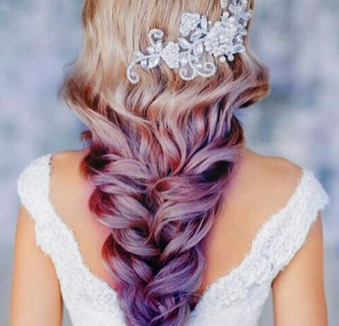 pretty hair, hair, wedding hair and purple