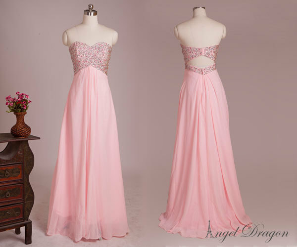 pink long evening dress, long prom dress and wedding party dresses
