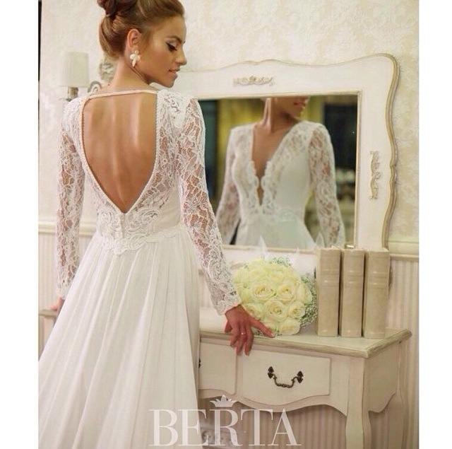 berta bride, backless, wedding dress and white
