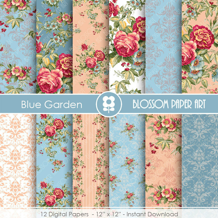 vintage, blue, rose and printables