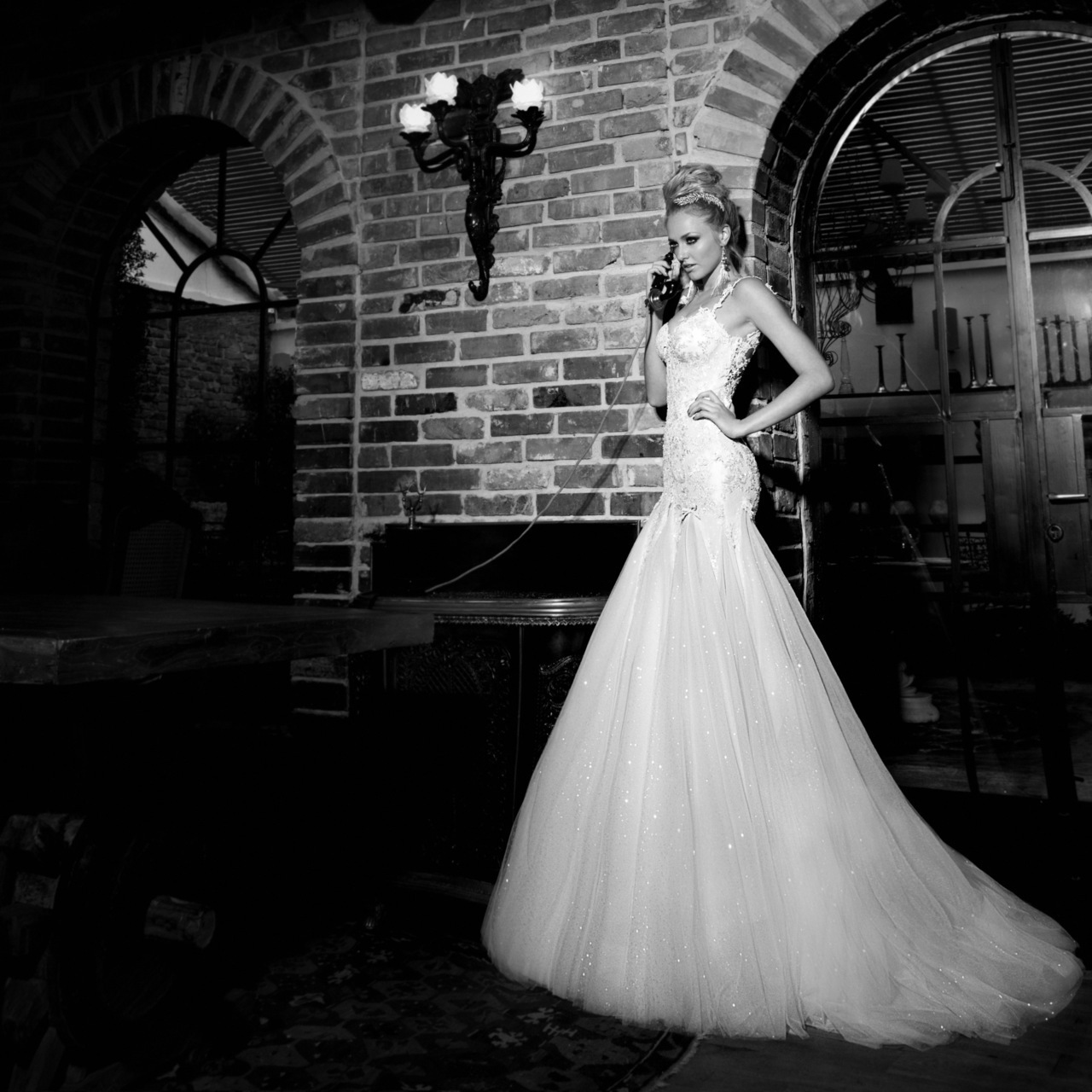 black & white, dress, wedding dress and black and white