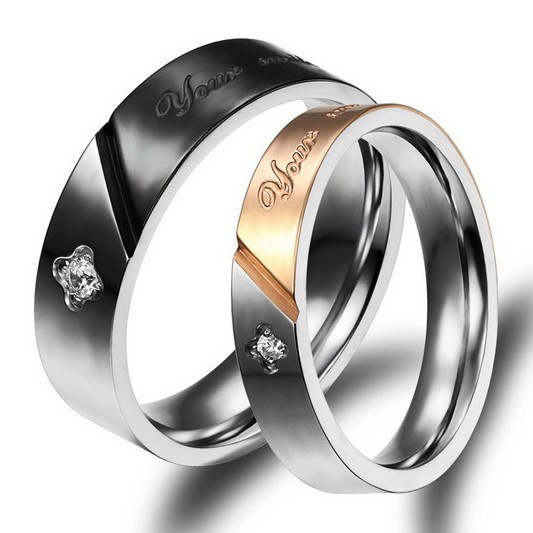 matching promise rings, engagement, titanium engraved rings and couple rings