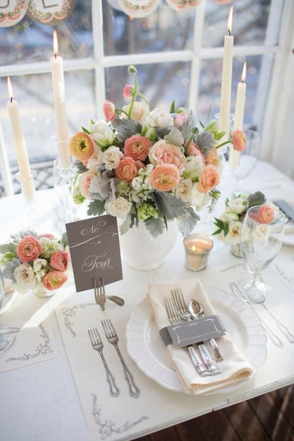 50 shades of grey, engagement, table setting and orange flowers