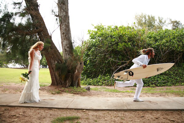 sea, surfer and bride