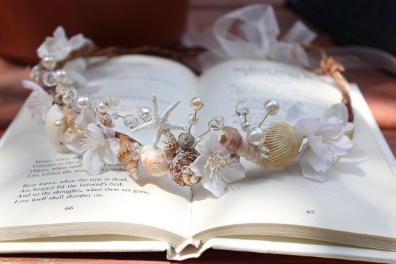 bridal, book and seashell crown