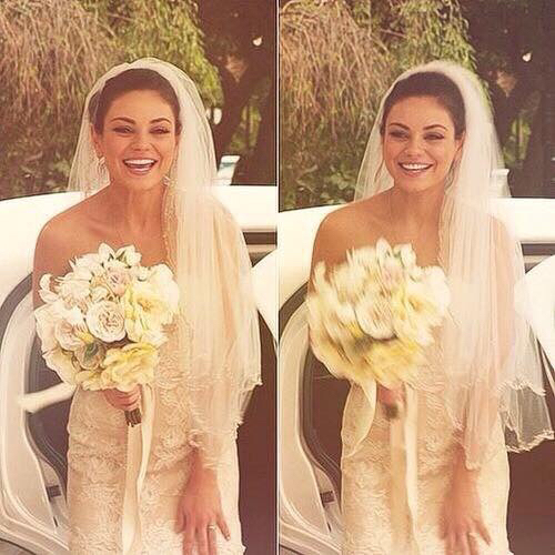 Mila Kunis, actress, wedding dress and white