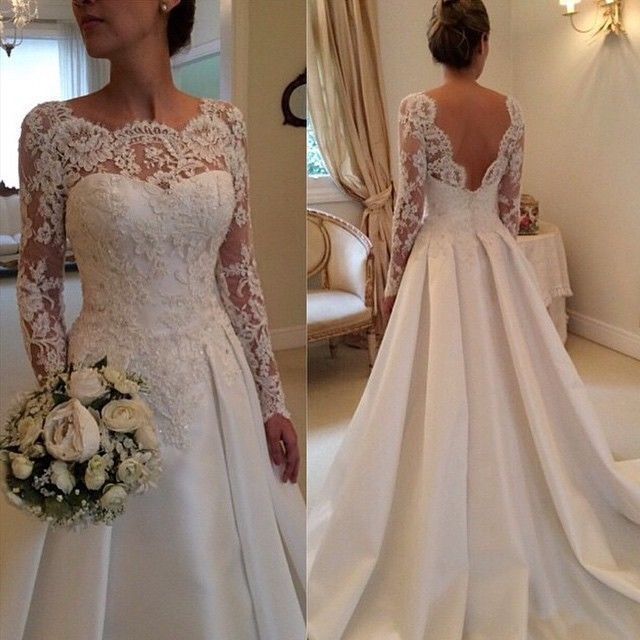 sleeved, white, wedding dress and lace
