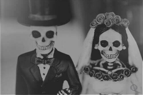 the bride and groom, tux and black and white