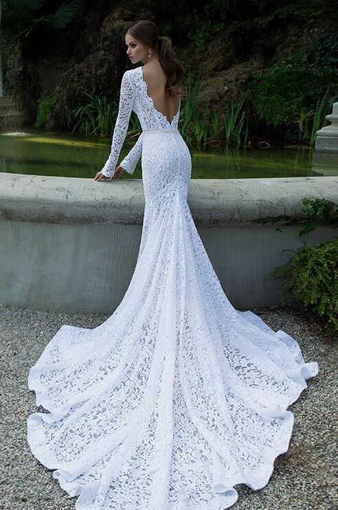 lace, sleeved, wedding dress and backless