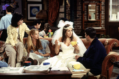 rachel green, wedding dress and barry