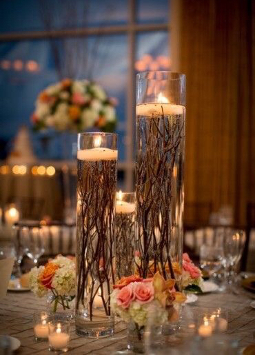 lit, branches and table top