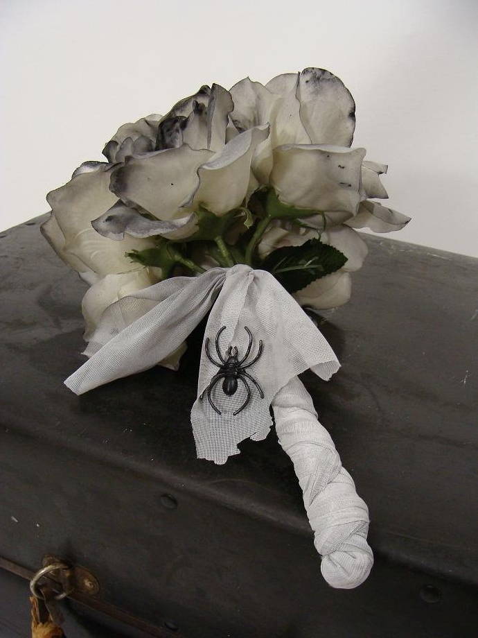 flower bouquet, white rose, zombie corpse bride and wedding dead