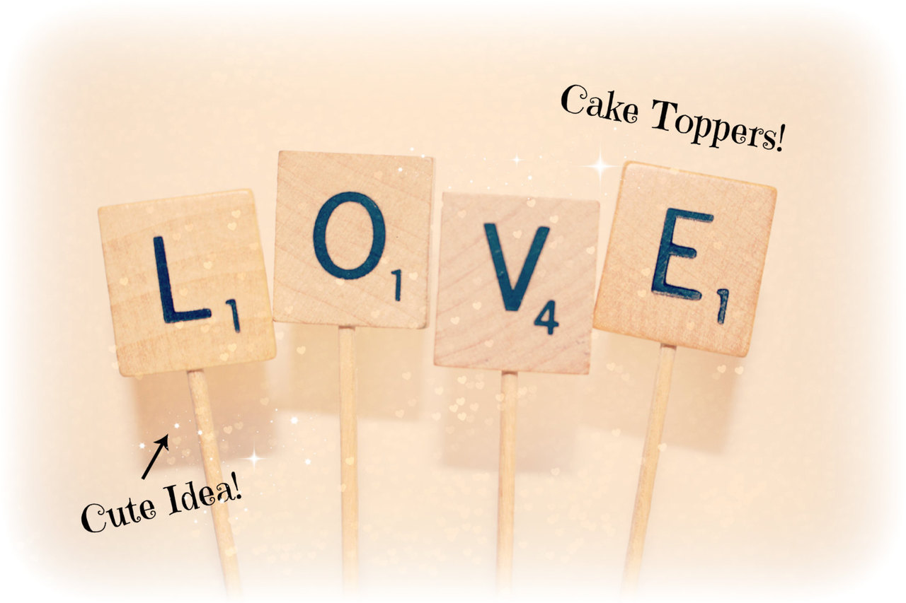 love cake toppers, country wedding, cake topper and scrabble cake topeprs