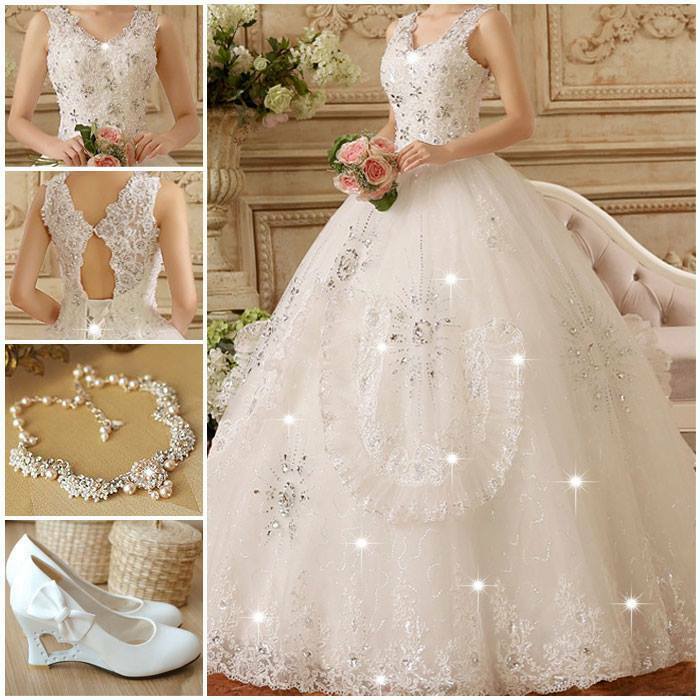 fashion wedding dress, appliques wedding dress, white and wedding dress