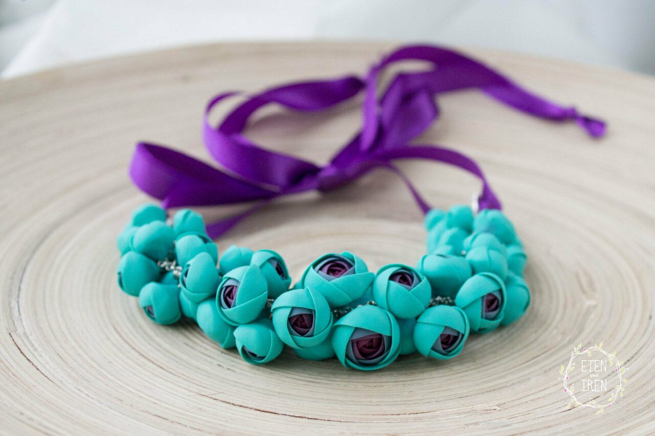 many flower necklace, unique necklace, statement necklace and floral necklace