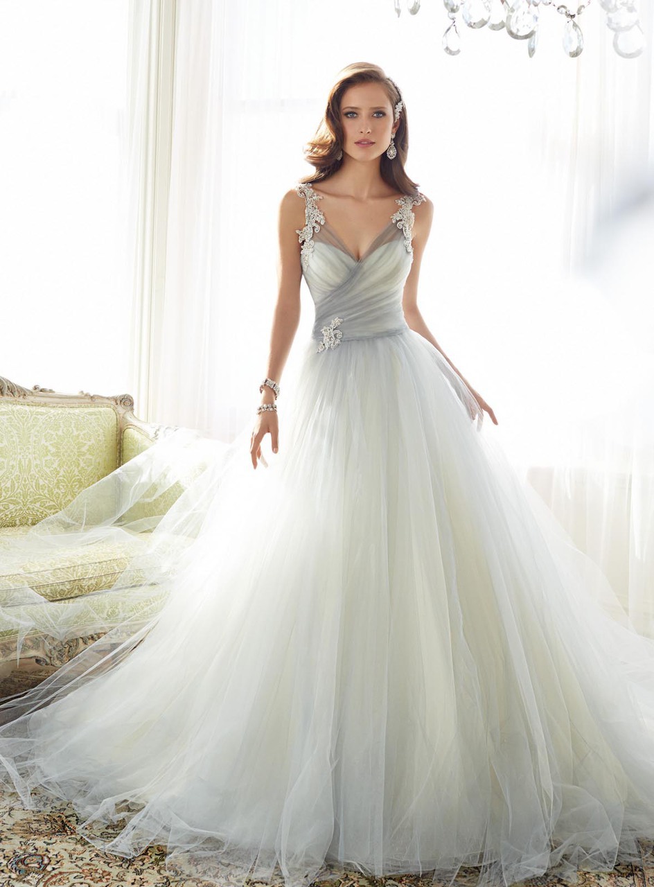 a-line wedding dresses, chapel wedding apparel and v-neck wedding dress