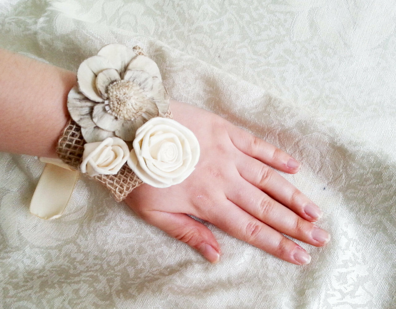 handmade, wristcorsage, rusticwedding and solaflower