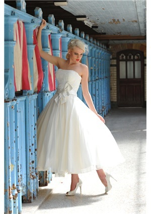 tea length, strapless and wedding dress