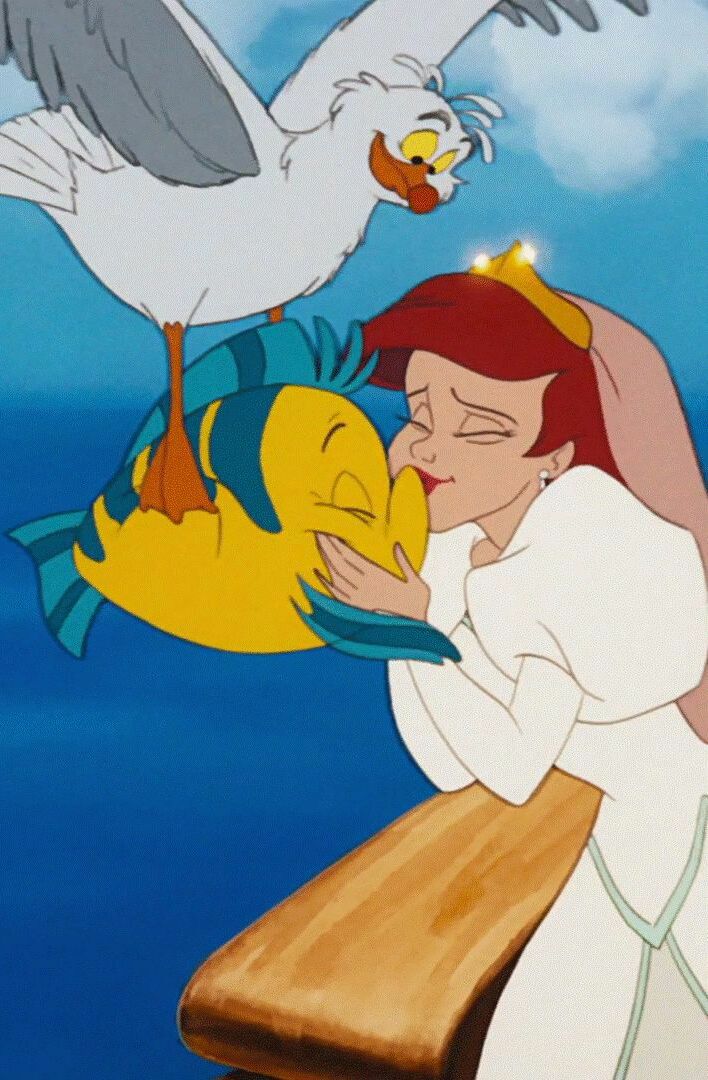 scuttle, ariel, flounder and the little mermaid