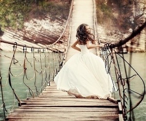 bridge, wedding dress and path