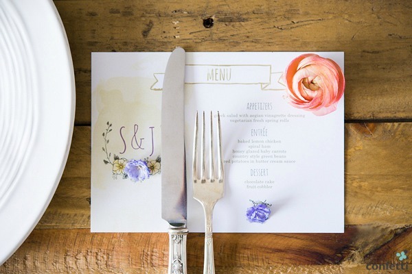 wedding decor, wedding menu and confetti.co.uk