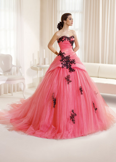 fuchsia, black lace and wedding dress