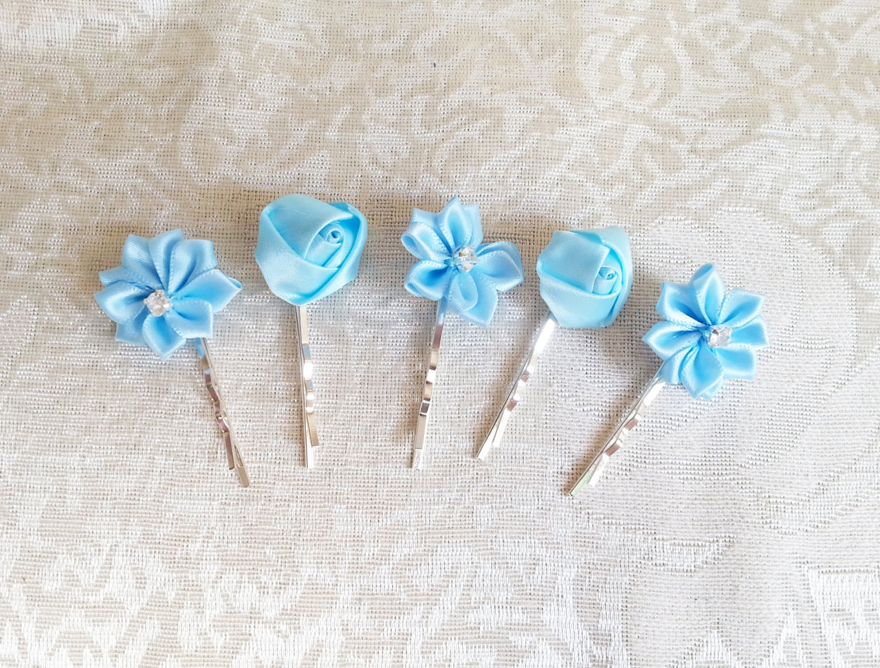 hair clips, blue flowers, gift for her and handmade
